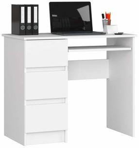 Rašomasis stalas su stalčiais, kairės pusės Akord Furniture Factory A6 Left, 50 cm x 90 cm, 77 cm, balta sp.