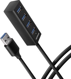 USB sadalītājs Axagon HUE-M1AL USB male, 4 x USB female, 1.2 m, melna krās.