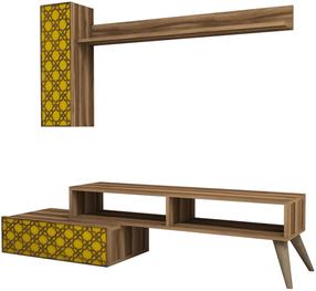 Sekcija Kalune Design Planet 845HCT3048, geltona sp./riešuto sp., 37.2 cm x 150 cm x 37.8 cm