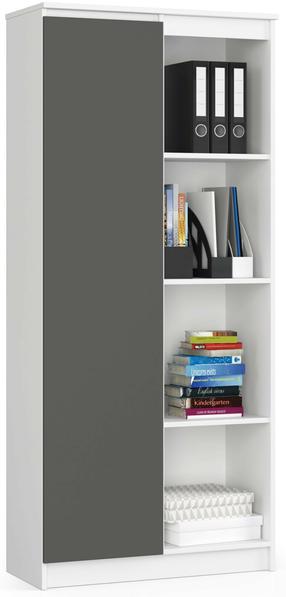 Biuro spinta Akord Furniture Factory R80 1D 4P CLP, balta sp./grafito sp., 180 cm x 80 cm x 35 cm