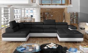 Kampinė sofa Rodrigo Sawana 14, Soft 17, balta sp./juoda sp., kairinė, 202 x 345 cm x 90 cm