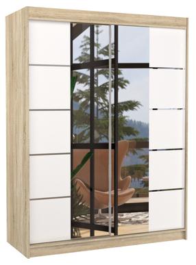 Riidekapp ADRK Nordic 150, valge v./pruunikas v., 58 cm x 150 cm x 200 cm, peegliga