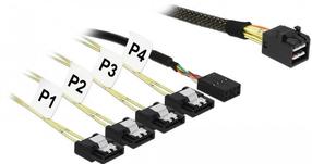 Провод Delock SFF-8643 to 4 x SATA 7 Mini SAS HD SFF-8643, SATA 7-pin x 4, 1 м, черный цв.
