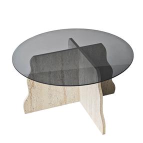Kavos staliukas Kalune Design Butterfly, juoda sp./travertine sp., 75 cm x 75 cm x 40 cm