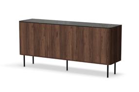 Komoda Solano KM-1, juoda sp./riešuto sp., 77 cm x 160 cm x 40 cm
