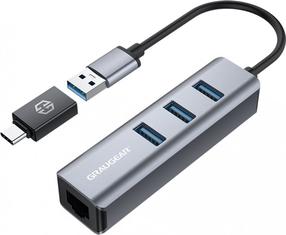 Adapteris Graugear USB/USB-C - 3 x USB G-HUB31L-AC USB/USB-C male, 3 x USB female, pelēka krās.