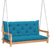 Lauko sūpynės VLX Solid Teak Wood, šviesiai ruda sp./šviesiai mėlyna sp., 60 cm x 120 cm x 57.5 cm
