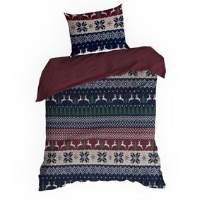 Kalėdinis patalynės užvalkalų komplektas PTT-017, bordo/tamsiai mėlyna, 140 x 200 cm