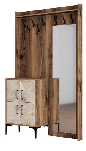 Prieškambario baldų komplektas Kalune Design Berlin BC, vidaus, balta sp./riešuto sp.