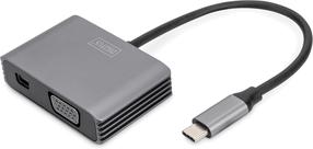 Adapteris Digitus USB-C - Mini DisplayPort/VGA DA-70825 USB-C male, Mini DisplayPort/VGA female, 0.2 m, pilka sp.