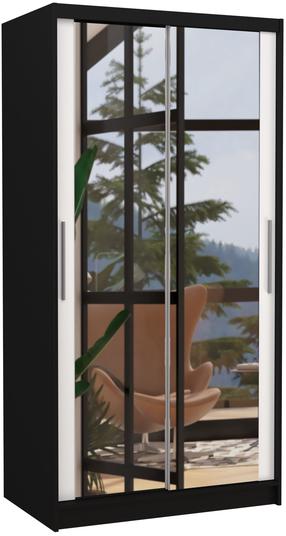 Spinta ADRK Nevio, balta sp./juoda sp., 100 cm x 58 cm x 200 cm, su veidrodžiu