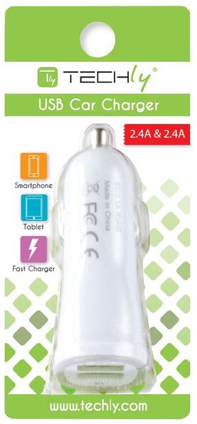 Автомобильное зарядное устройство Techly, 2 x USB, белый цв.