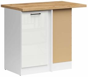 Kampinė virtuvės spintelė Junona Line Right, smėlio sp./gold craft oak sp./chalk gloss sp., 45 cm x 78.5 cm x 85.7 cm