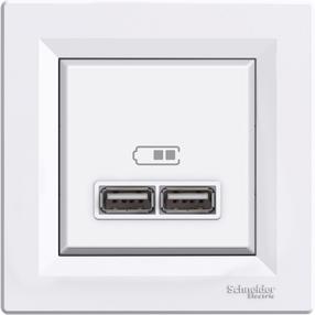 Kontaktdakšiņu savienotājs Schneider Electric Asfora USB SOCKET, balta krās.
