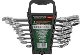 Kombinēto uzgriežņu atslēgu komplekts ar sprūdratu, komplekts Rockforce RF-51072F, 250 mm, 8 - 19 mm, 7 gab.