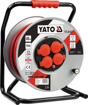 Ilgintuvas su rite Yato YT-8107, 3 x 2,5 mm², 40 m, IP44, 4 lizdų, juoda sp./raudona sp.