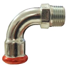 Pressitud küünarnukk Assotherm MM, 1/2 tolli - väliskeere, Ø15 mm