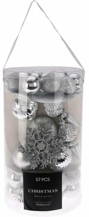 Eglutės žaisliukų rinkinys Home Styling Collection Christmas, sidabro, 5 - 19 cm, plastikas, 57 vnt.