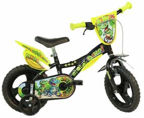 Vaikiškas dviratukas su papildomais ratukais, vaikų Dino Bikes Dinosaur BOTTARI.612L-DSA, juoda sp./geltona sp./žalia sp., 12"