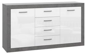 Komoda Forte Trebbia BCCK234-C272, balta sp./pilka sp., 85.5 cm x 152.7 cm x 41 cm