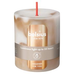 Svece, cilindriskas Bolsius Marble Botticino Beige, 35 h, bēša krās.