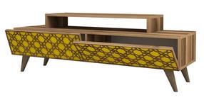 TV staliukas Kalune Design City, geltona sp./riešuto sp., 140 cm x 41.8 cm x 48.8 cm