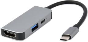Adapteris Gembird USB-C - HDMI/USB/USB-C A-CM-COMBO3-02 USB-C male, HDMI/USB/USB-C female, 0.12 m, pilka sp.