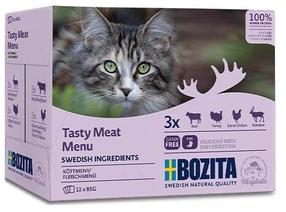 Mitrā kaķu barība Bozita Meat Menu Chanks In Sauce, liellopa gaļa/vistas gaļa/tītara gaļa, 0.085 kg, 12 gab.