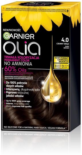 Matu krāsa Garnier Olia, tumši brūna krās., 4.0, 174.0 ml