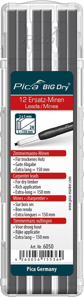 Markerite täitekomplekt PICA 2H BIG Dry, 15 cm, grafiit v., 12 tk