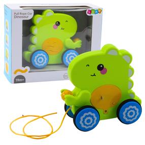 Uzvelkamā rotaļlieta, dinozaurs Lean Toys Pull Rope, 17.5 cm, zaļa krās.