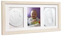 Komplektas rankų/kojų antspaudų kūrimui Odcisk Bobasa Baby Handprint Triple Frame with Clay – White