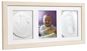 Komplekts roku / kāju zīmogu izveidei Odcisk Bobasa Baby Handprint Triple Frame with Clay – White