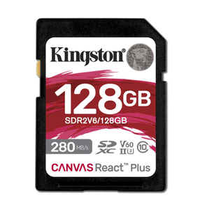 Atmiņas karte Kingston Canvas React Plus SDR2V6/128GB, 128 GB, 280 Mb/s - 100 Mb/s
