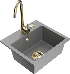 Virtuvinė plautuvė Mexen Milo 6505-71-670200-50, granitas, 43.5 cm x 41 cm x 17.1 cm, aukso sp./pilka sp.