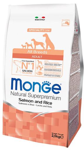 Sausas šunų maistas Monge Speciality Line Adult All Breeds Salmon and Rice, 2.5 kg