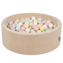 Baseinas su kamuoliukais KiddyMoon Velvet ball pit Round 300 Balls, 90 cm x 90 cm, 300 vnt, ruda sp./balta sp.