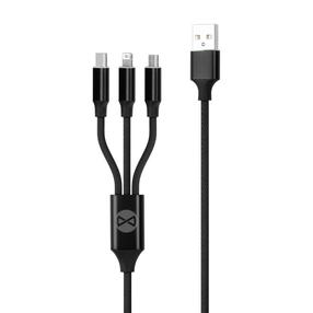 Kaabel Forever 3In1, Lightning/Micro USB/USB Type-C, 120 cm, must v.