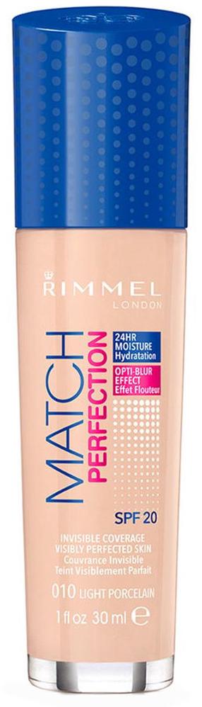 Жидкая основа для макияжа Rimmel London Match Perfection SPF20, SPF 20, 10 light porcelain, 30 мл