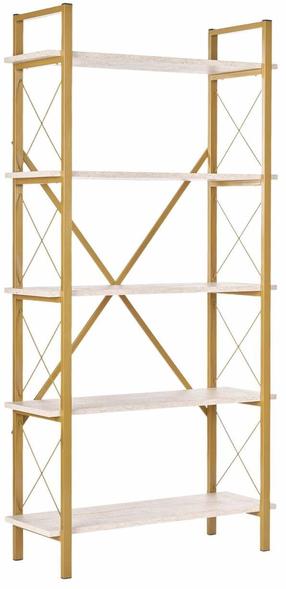 Knygų lentyna Nordure Elysian, aukso sp./travertine sp., 180 cm x 34 cm x 90 cm