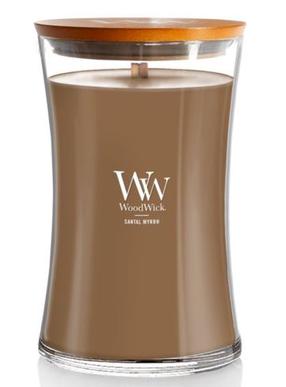 Svece, aromātiskā WoodWick Large Hourglass Santal Myrrh, 60 - 120 h, 610 g, brūna krās.