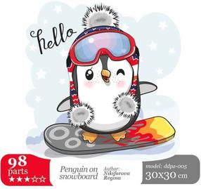 Dėlionė Wizardi Penguin On Snowbaord, 36 cm x 30 cm, 98 vnt.