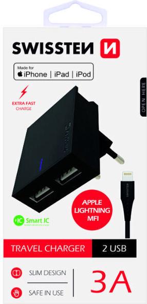 Telefono įkroviklis Swissten, USB/AC/DC, 120 cm