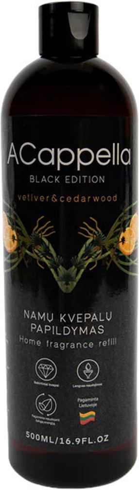 Mājas aromatizētājs, mājas aromātu papildinājums ACappella Black Edition Vetiver & Cedarwood, 500 ml