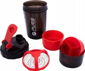 Kokteilių plaktuvas - gertuvė sportui Pure2Improve, juoda sp./raudona sp., plastikas/silikonas, 0.5 l, 6 vnt.