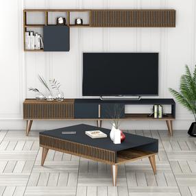 Комплект мебели для гостиной Kalune Design Milan 483, комнатные, антрацитовый цв./ореховый цв.