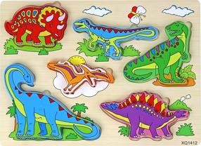 Деревянные пазлы, динозавр Lean Toys, 22 см, многоцветный, 11 шт.