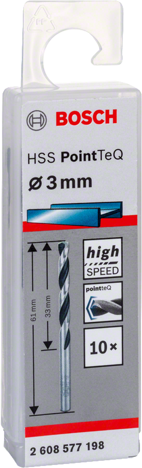 Набор сверл по металлу Bosch PointTeQ 2608577198, металл, hss, цилиндрический, 3 мм x 6.1 см