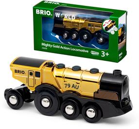 Žaislinis traukinys Brio Mighty Gold Action Locomotive 33630, aukso sp./juoda sp.