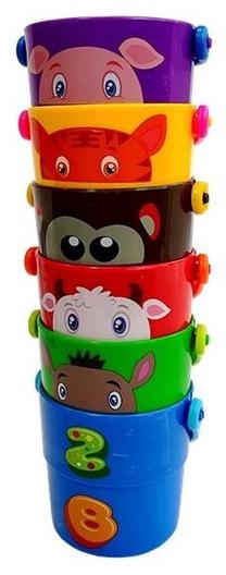 Vonios žaislų komplektas Kaichi Buckets Zoo Stack, įvairių spalvų, 6 vnt.
